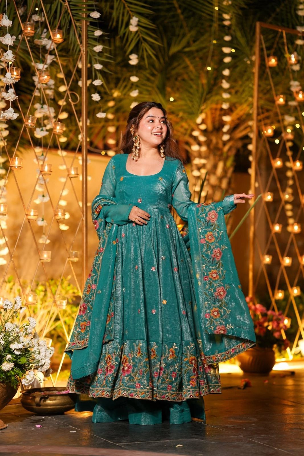 Premium Embroidered Anarkali Suit Set with Plazo And Dupatta