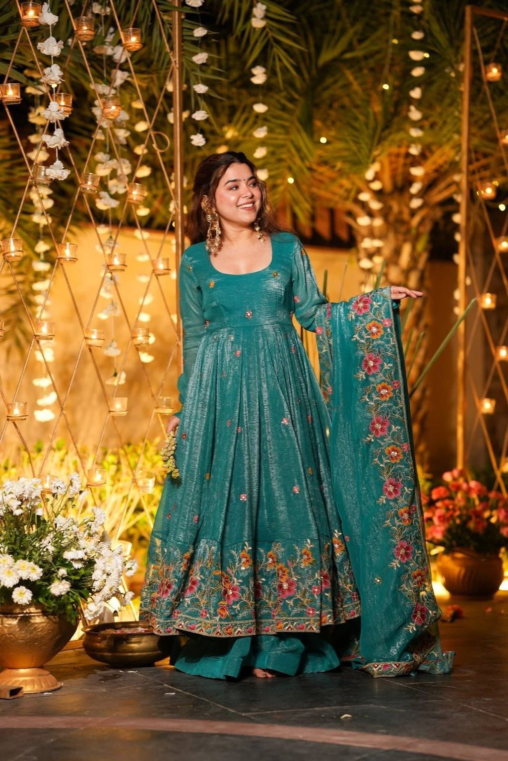 Premium Embroidered Anarkali Suit Set with Plazo And Dupatta