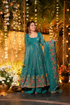 Premium Embroidered Anarkali Suit Set with Plazo And Dupatta