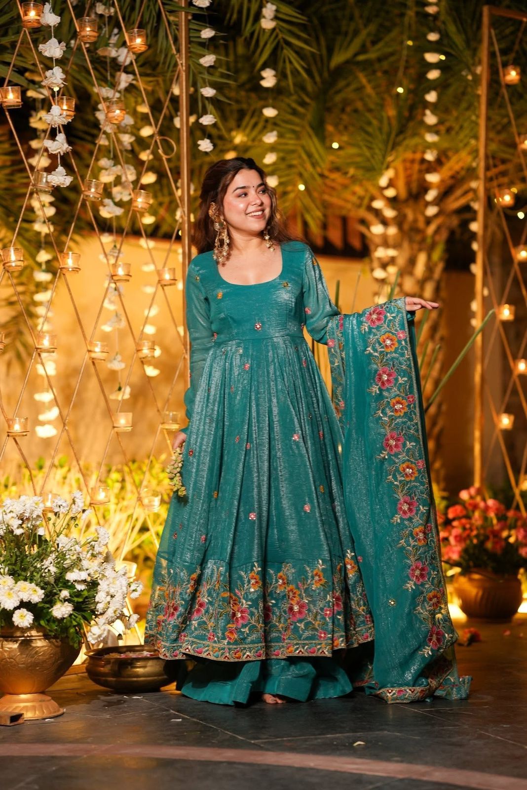 Premium Embroidered Anarkali Suit Set with Plazo And Dupatta