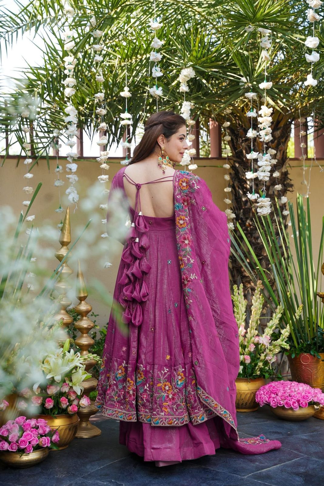 Premium Embroidered Anarkali Suit Set with Plazo And Dupatta