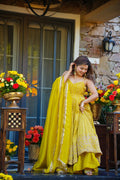 Premium Yellow Embroidered Anarkali Suit Set with Plazo & Dupatta