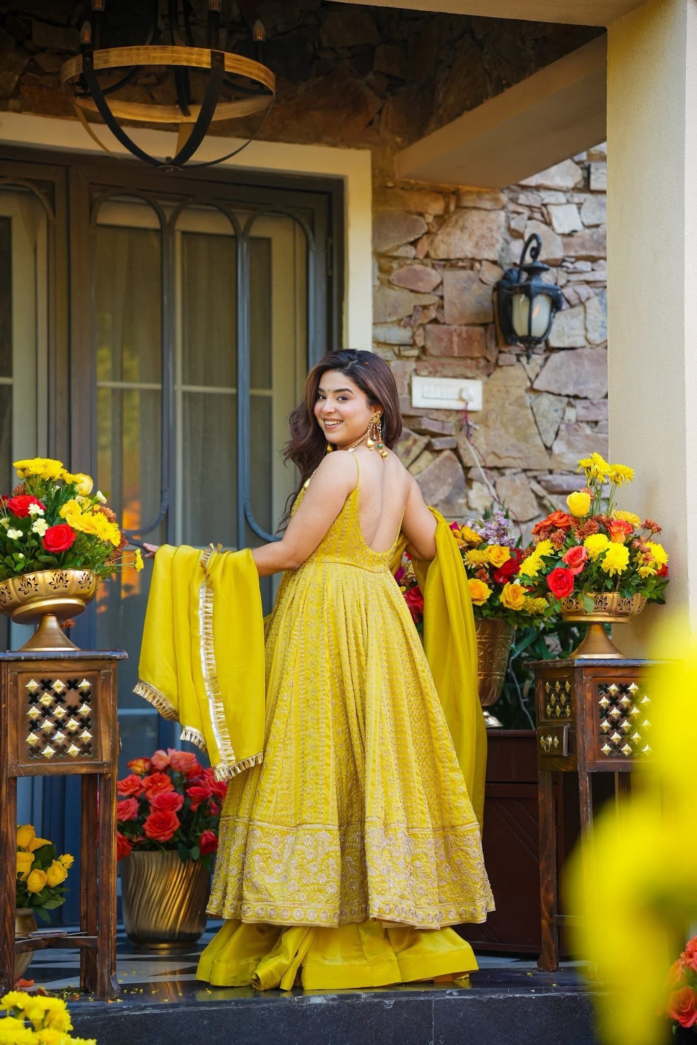 Premium Yellow Embroidered Anarkali Suit Set with Plazo & Dupatta