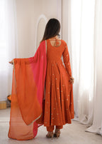 Elegant Roman Silk Anarkali Suit Set with Real Mirror Work
