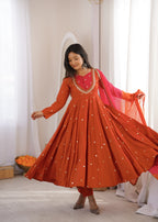 Elegant Roman Silk Anarkali Suit Set with Real Mirror Work