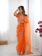Premium Organza Silk Embroidered Saree With Designer Blouse