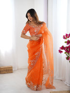 Premium Organza Silk Embroidered Saree With Designer Blouse