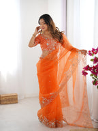 Premium Organza Silk Embroidered Saree With Designer Blouse