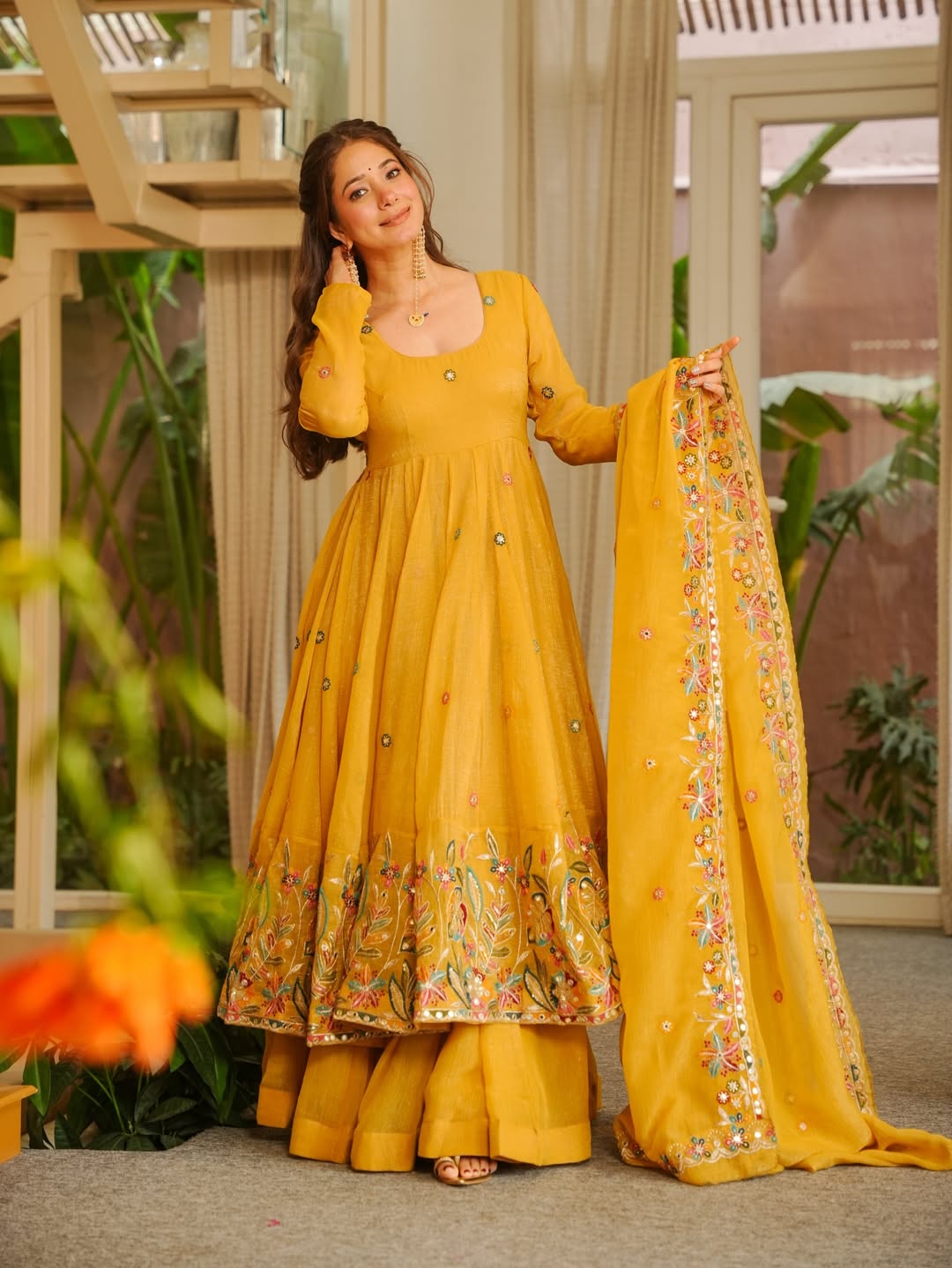 Royal Embroidered Anarkali Suit Set with Sharara & Dupatta