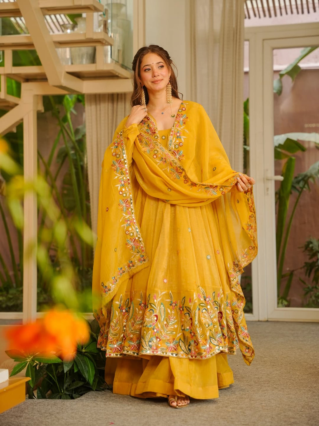 Royal Embroidered Anarkali Suit Set with Sharara & Dupatta