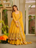 Royal Embroidered Anarkali Suit Set with Sharara & Dupatta