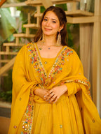 Royal Embroidered Anarkali Suit Set with Sharara & Dupatta