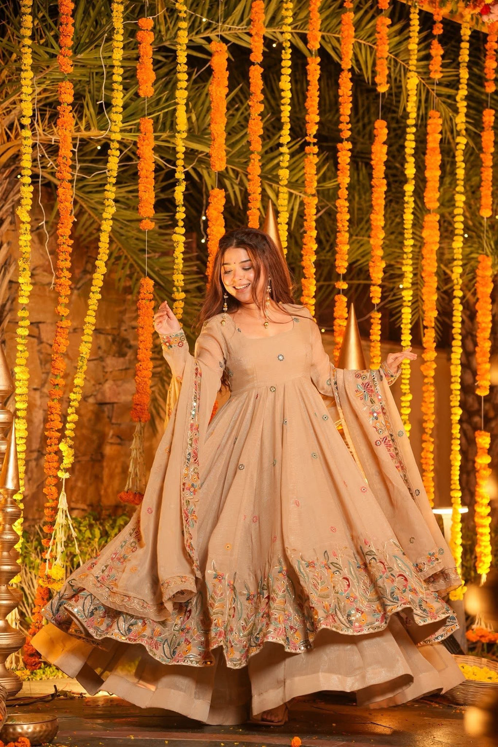 Royal Embroidered Anarkali Suit Set with Sharara & Dupatta