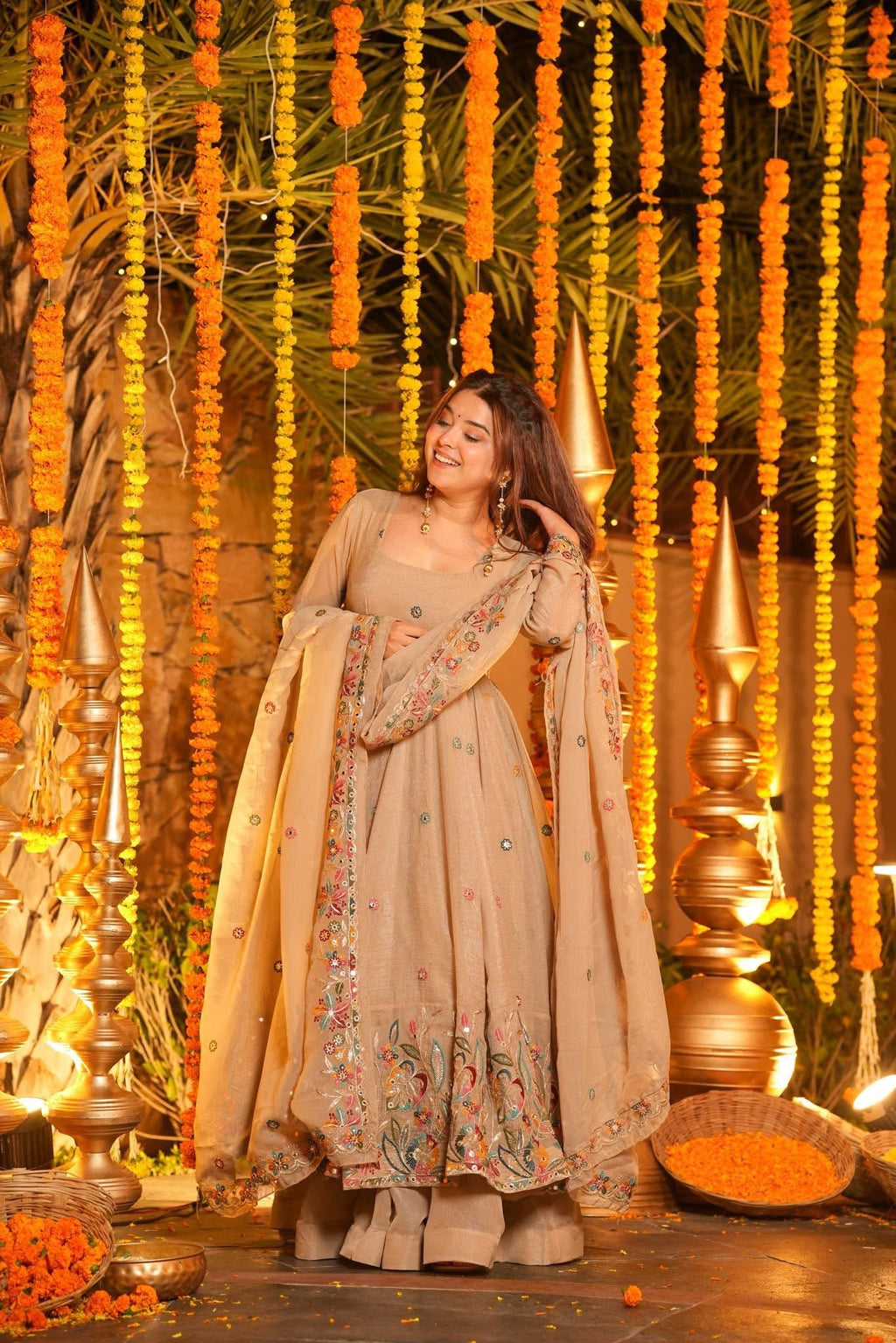 Royal Embroidered Anarkali Suit Set with Sharara & Dupatta