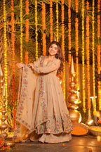 Royal Embroidered Anarkali Suit Set with Sharara & Dupatta
