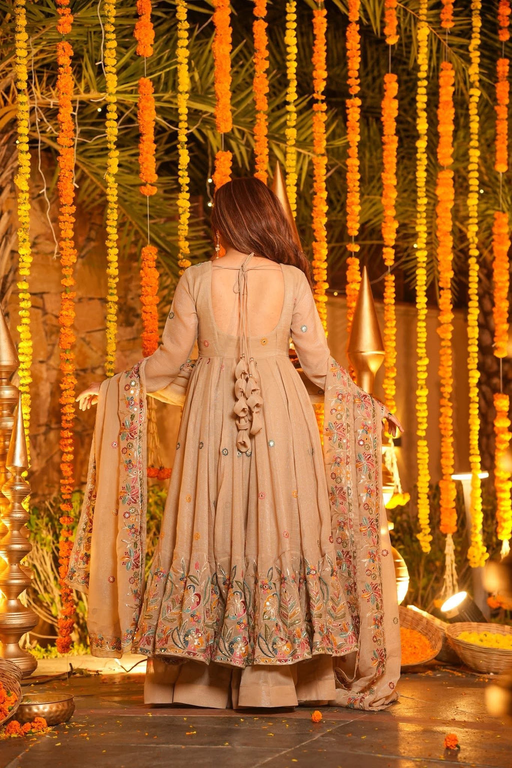 Royal Embroidered Anarkali Suit Set with Sharara & Dupatta