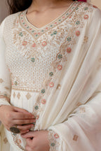 Premium Off White Embroidered Anarkali Suit Set with Dupatta