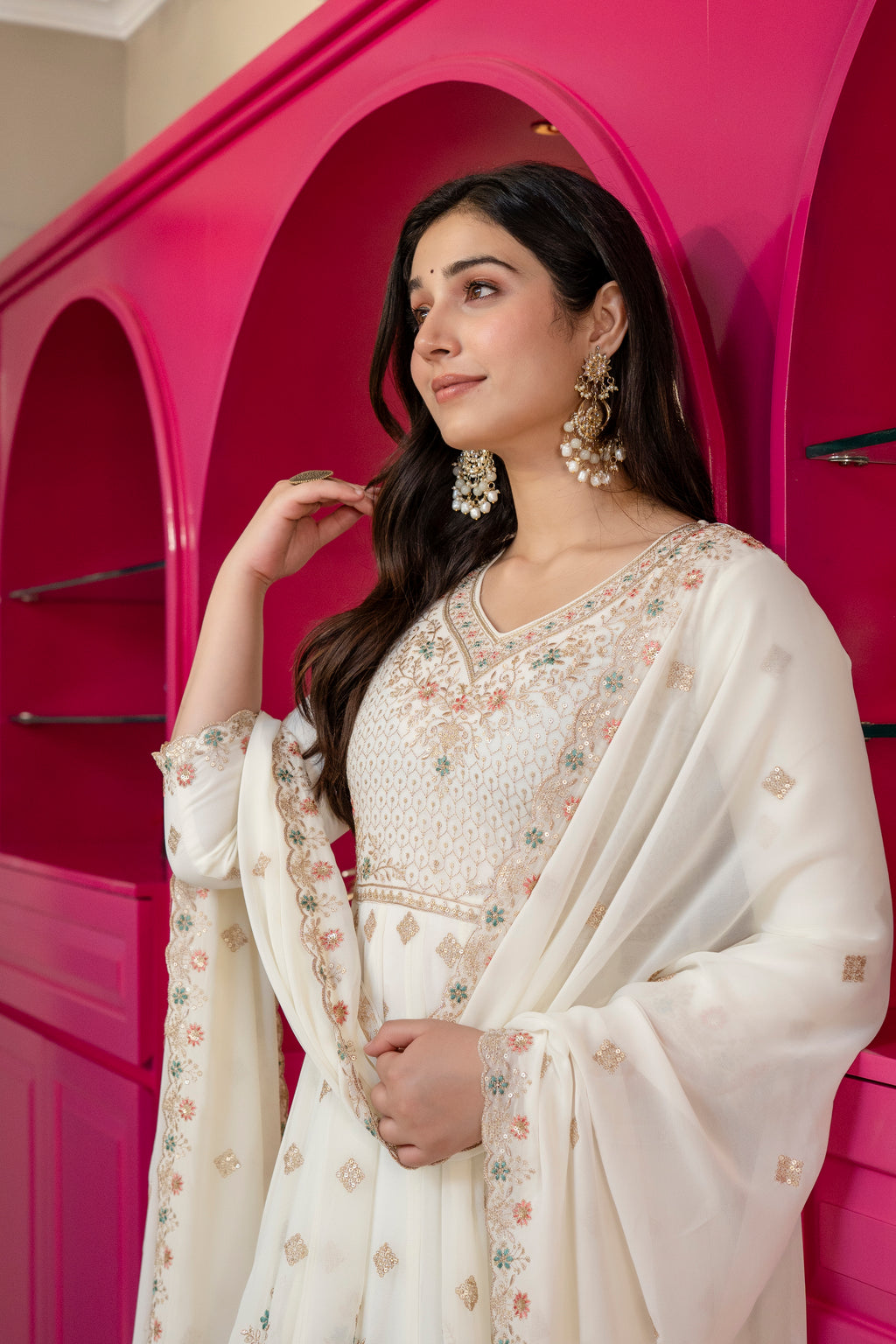 Premium Off White Embroidered Anarkali Suit Set with Dupatta