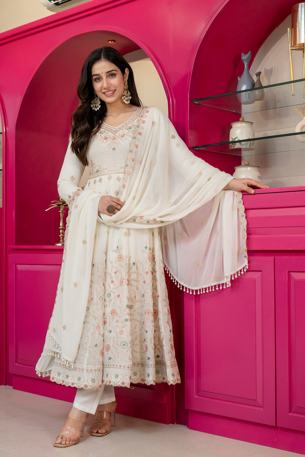 Premium Off White Embroidered Anarkali Suit Set with Dupatta