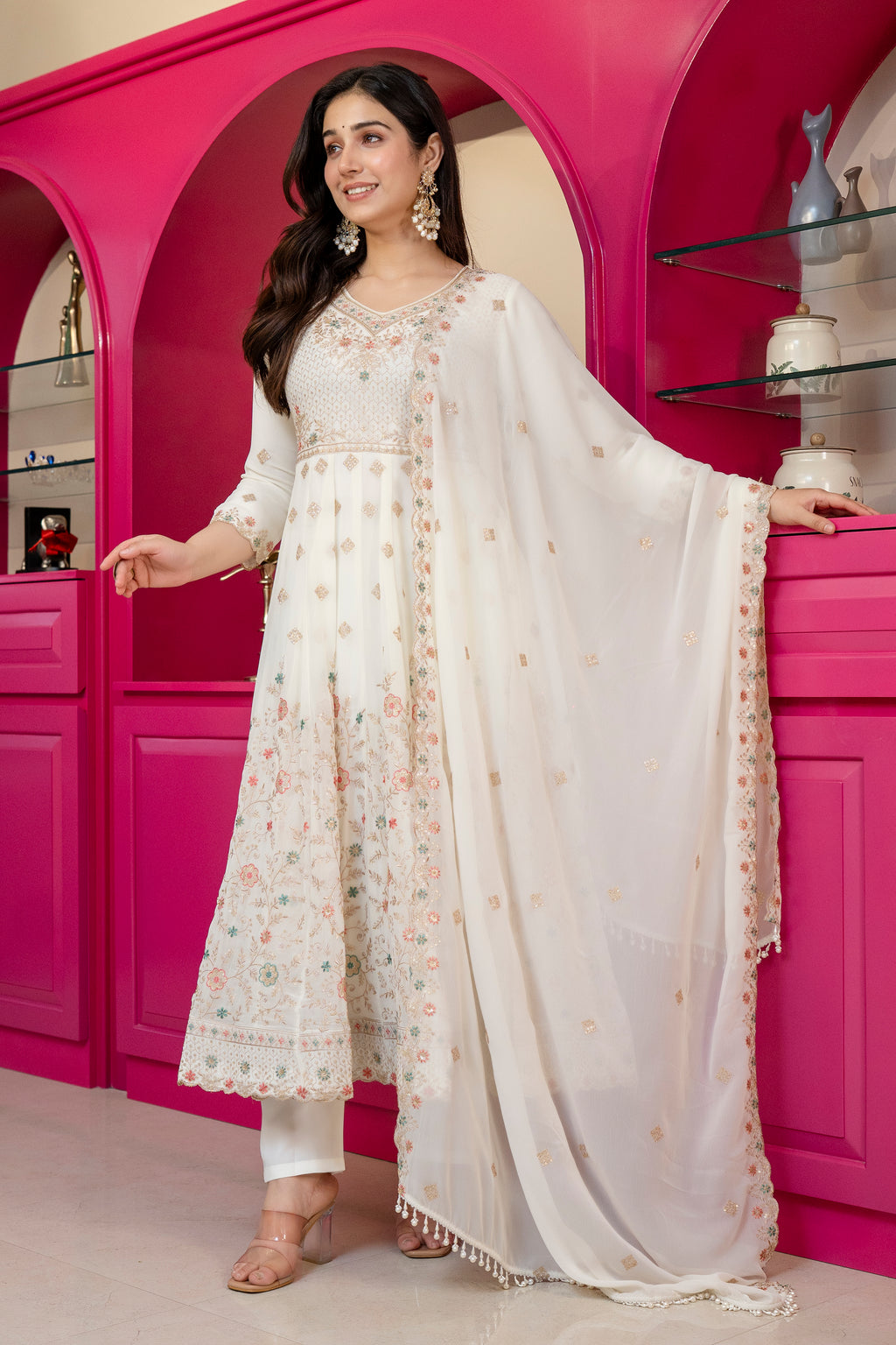 Premium Off White Embroidered Anarkali Suit Set with Dupatta