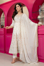 Premium Off White Embroidered Anarkali Suit Set with Dupatta