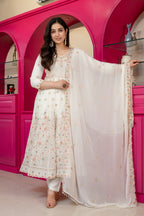 Premium Off White Embroidered Anarkali Suit Set with Dupatta