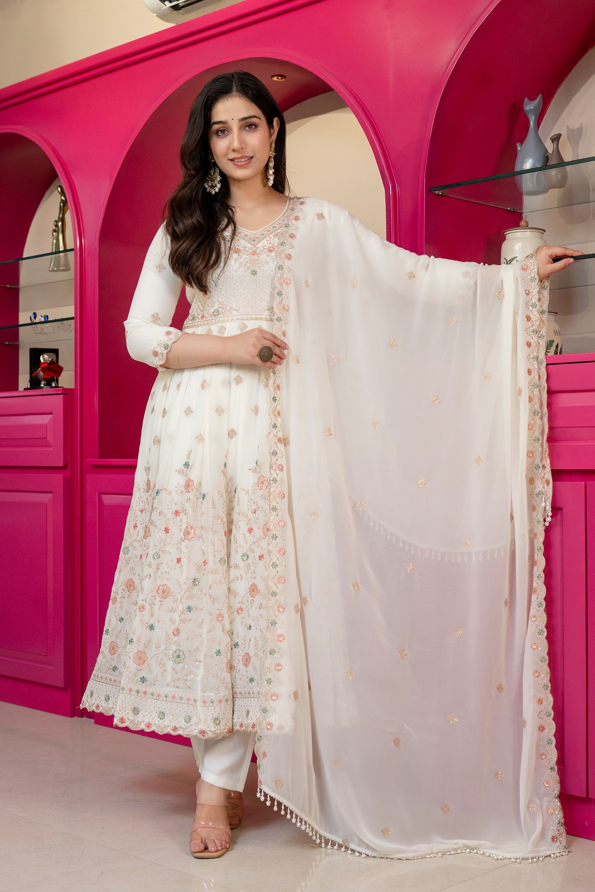 Premium Off White Embroidered Anarkali Suit Set with Dupatta