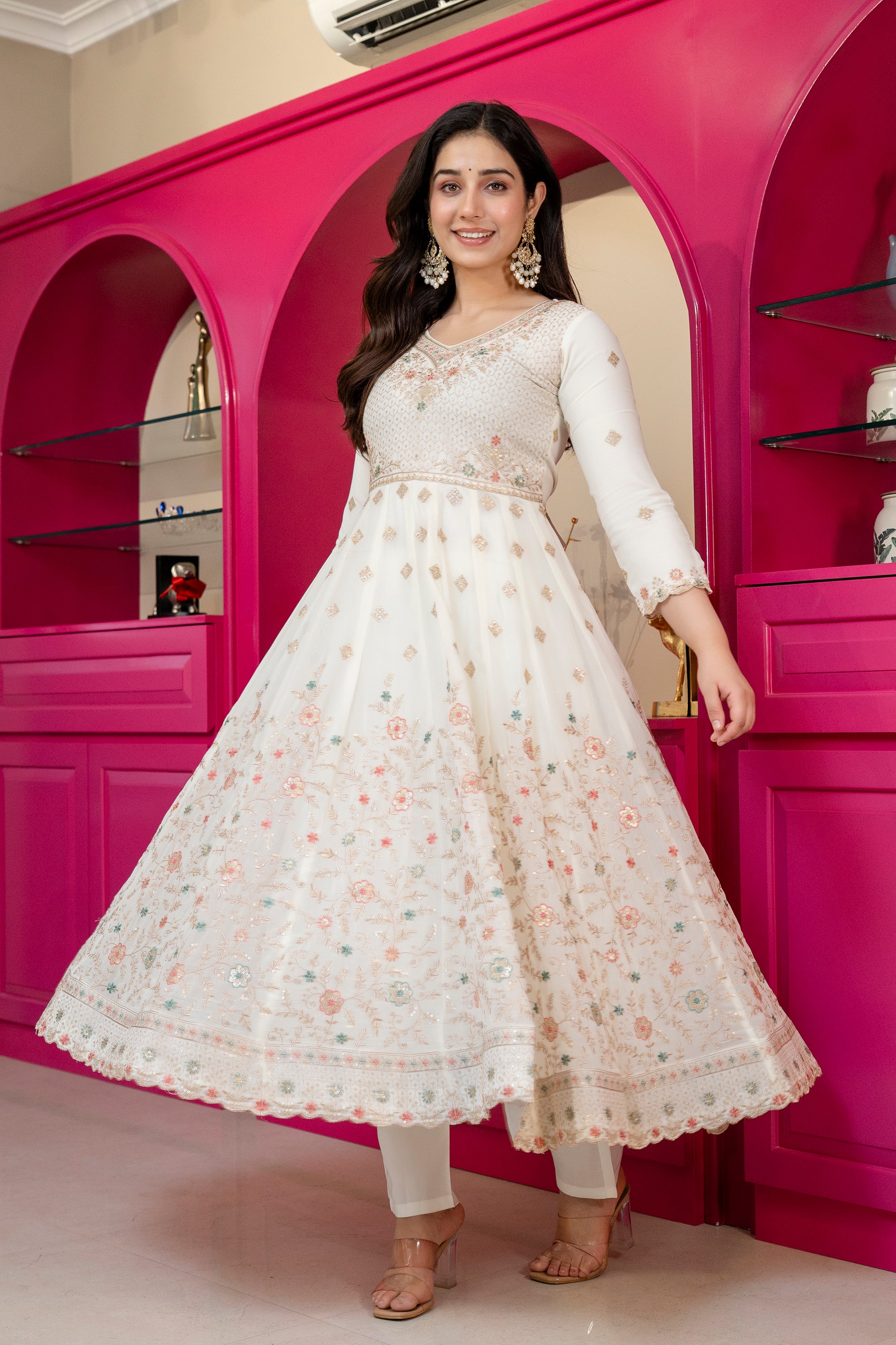 Premium Off White Embroidered Anarkali Suit Set with Dupatta