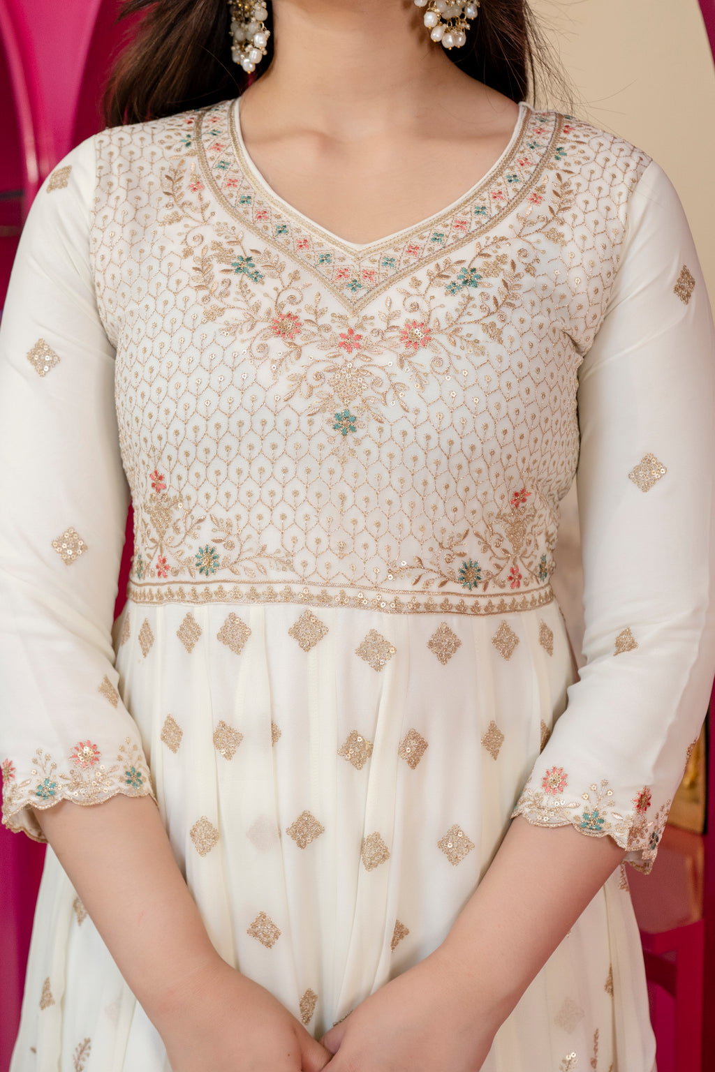 Premium Off White Embroidered Anarkali Suit Set with Dupatta
