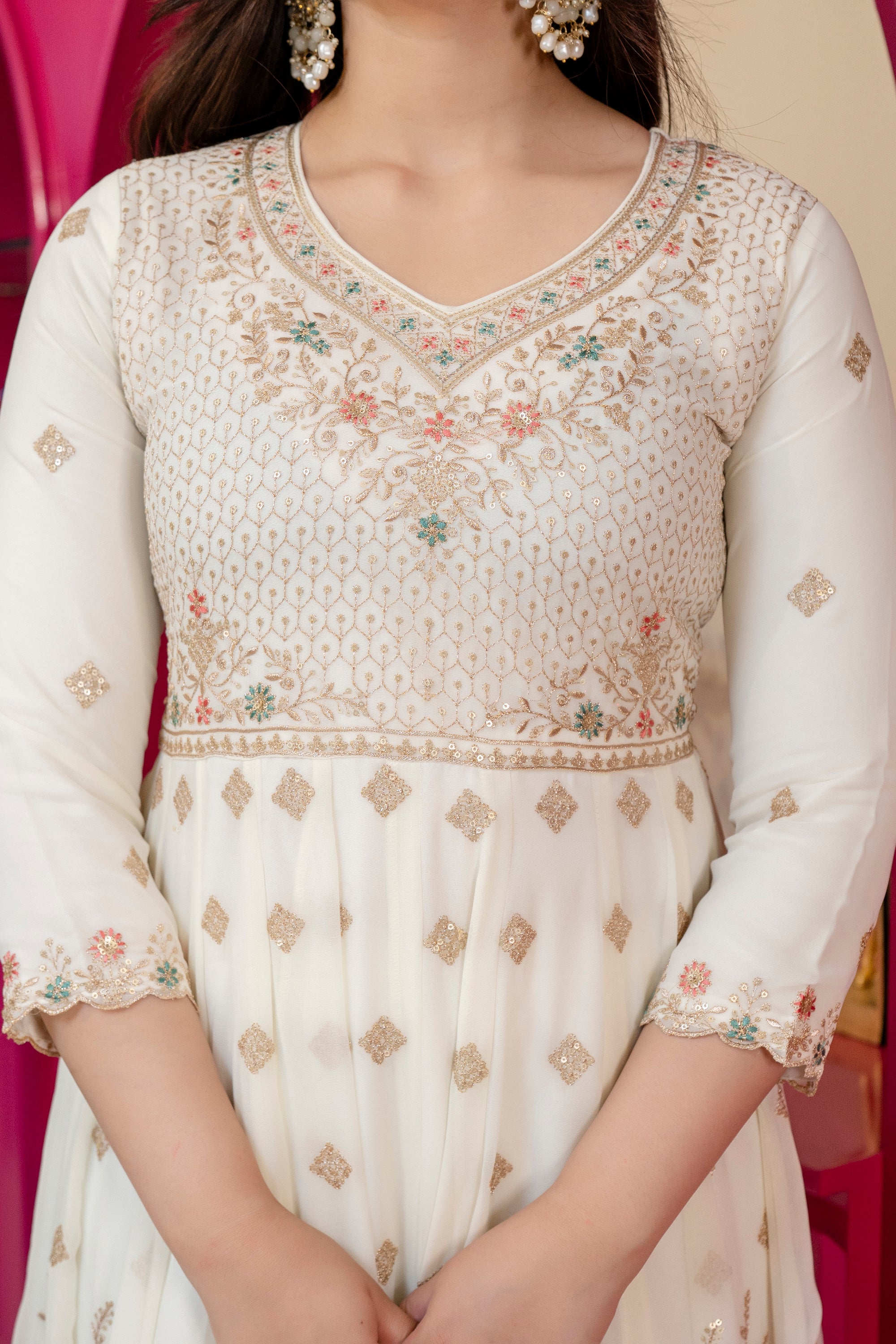 Premium Off White Embroidered Anarkali Suit Set with Dupatta