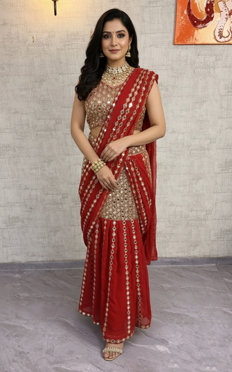 Ready to Wear Real Mirror Work Saree