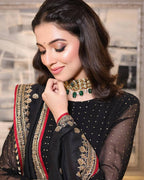 Black Celebrity Style Embroidered Anarkali Set