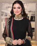Black Celebrity Style Embroidered Anarkali Set