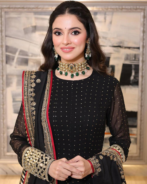 Black Celebrity Style Embroidered Anarkali Set