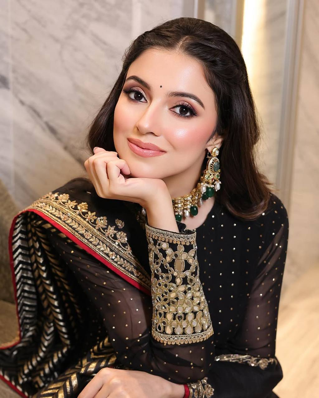 Black Celebrity Style Embroidered Anarkali Set