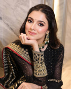 Black Celebrity Style Embroidered Anarkali Set