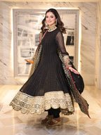 Black Celebrity Style Embroidered Anarkali Set