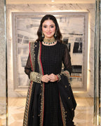 Black Celebrity Style Embroidered Anarkali Set
