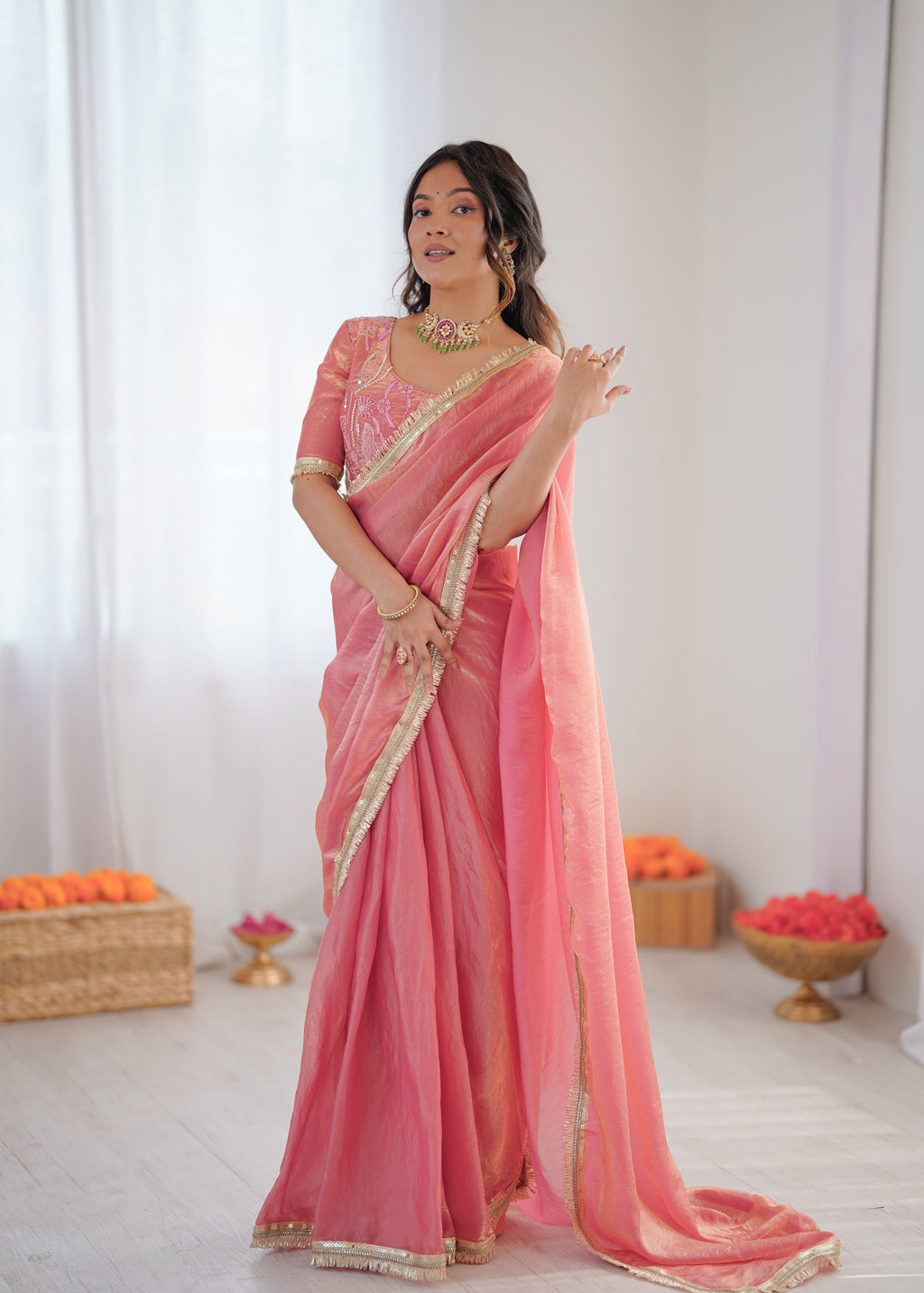 Premium Ready To Wear Fendy Silk Saree With Embroidered Blouse