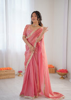 Premium Ready To Wear Fendy Silk Saree With Embroidered Blouse