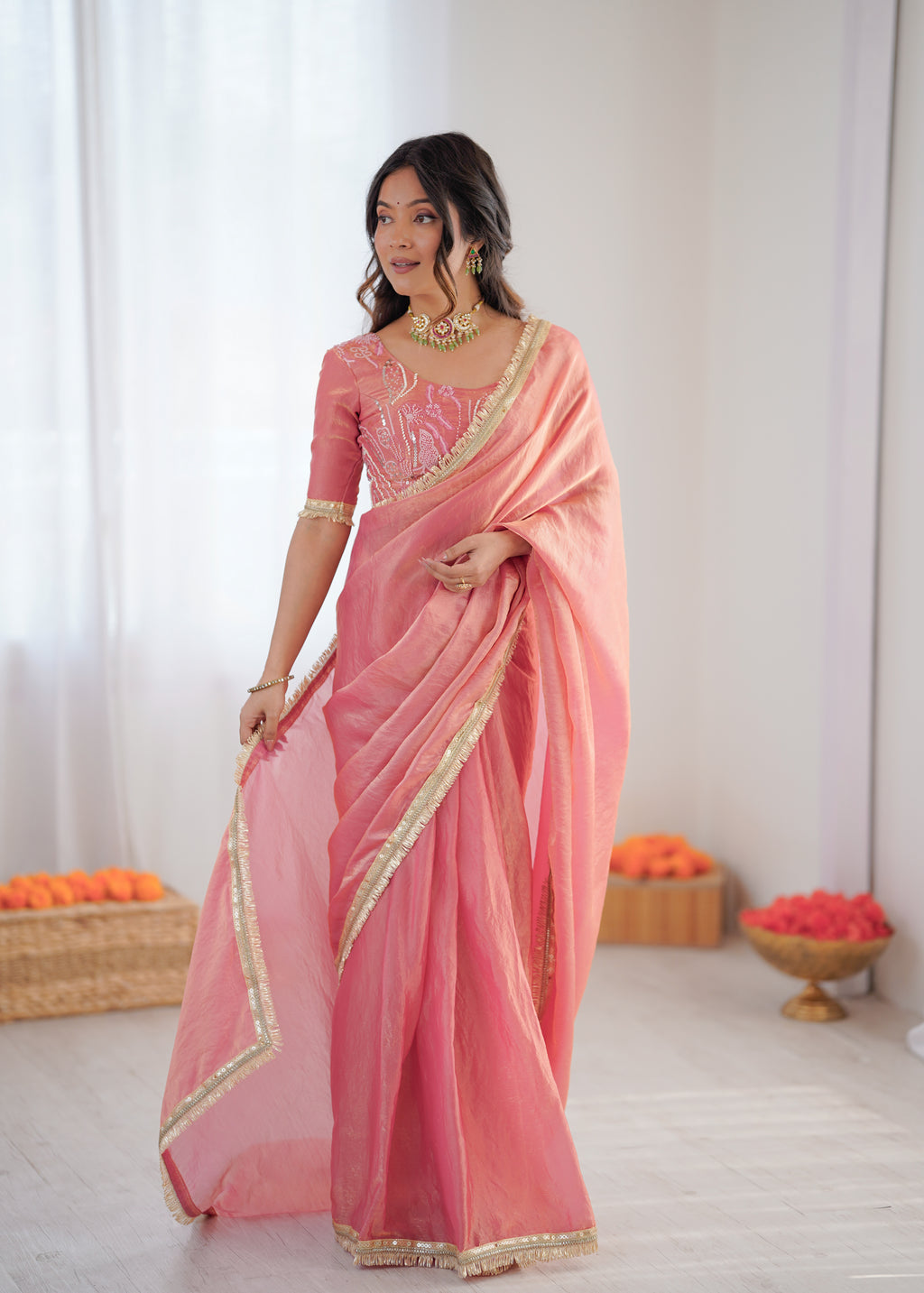 Premium Ready To Wear Fendy Silk Saree With Embroidered Blouse