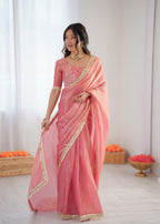 Premium Ready To Wear Fendy Silk Saree With Embroidered Blouse