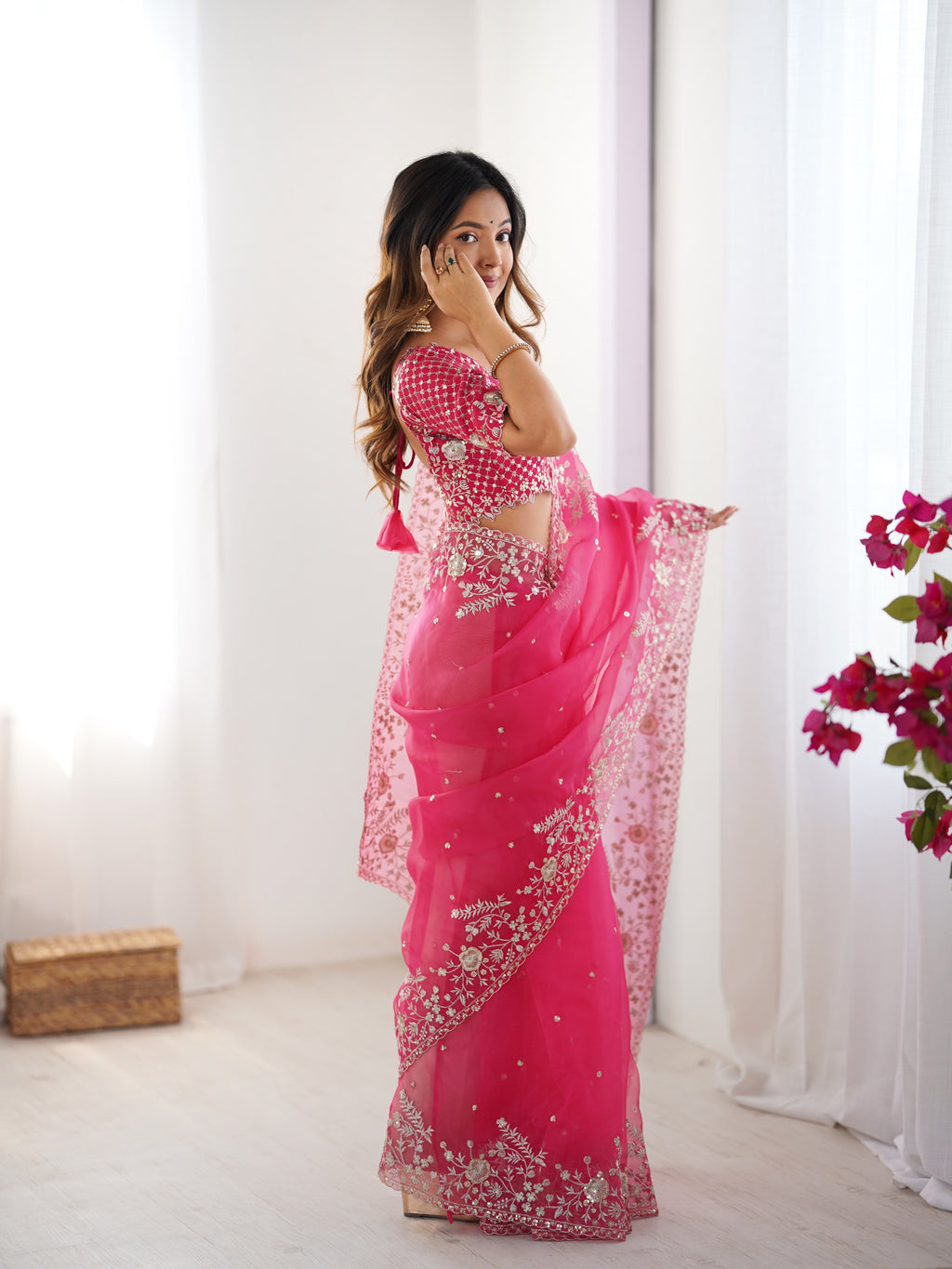 Premium Organza Silk Embroidered Saree With Designer Blouse