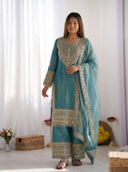 Premium Embroidered Sharara Suit Set With Dupatta