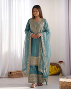 Premium Embroidered Sharara Suit Set With Dupatta