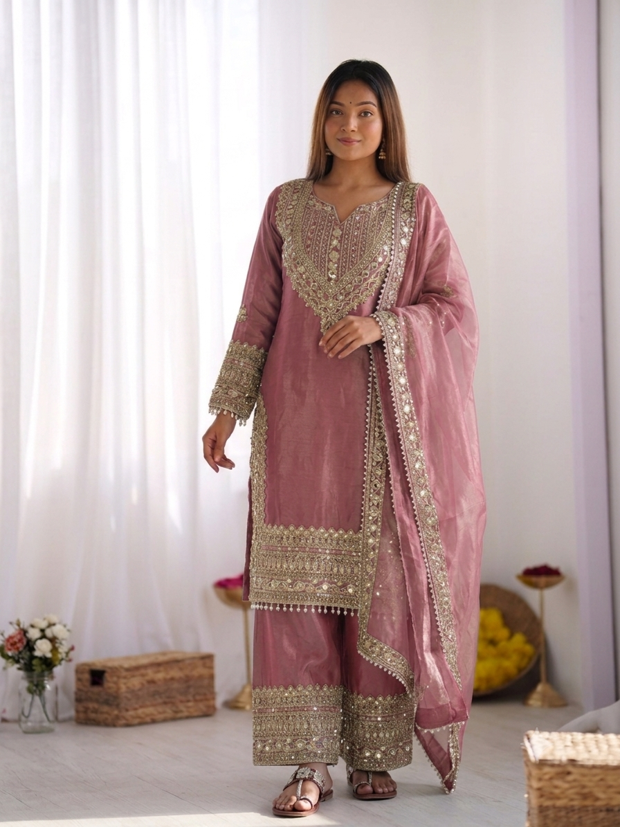 Premium Embroidered Sharara Suit Set With Dupatta