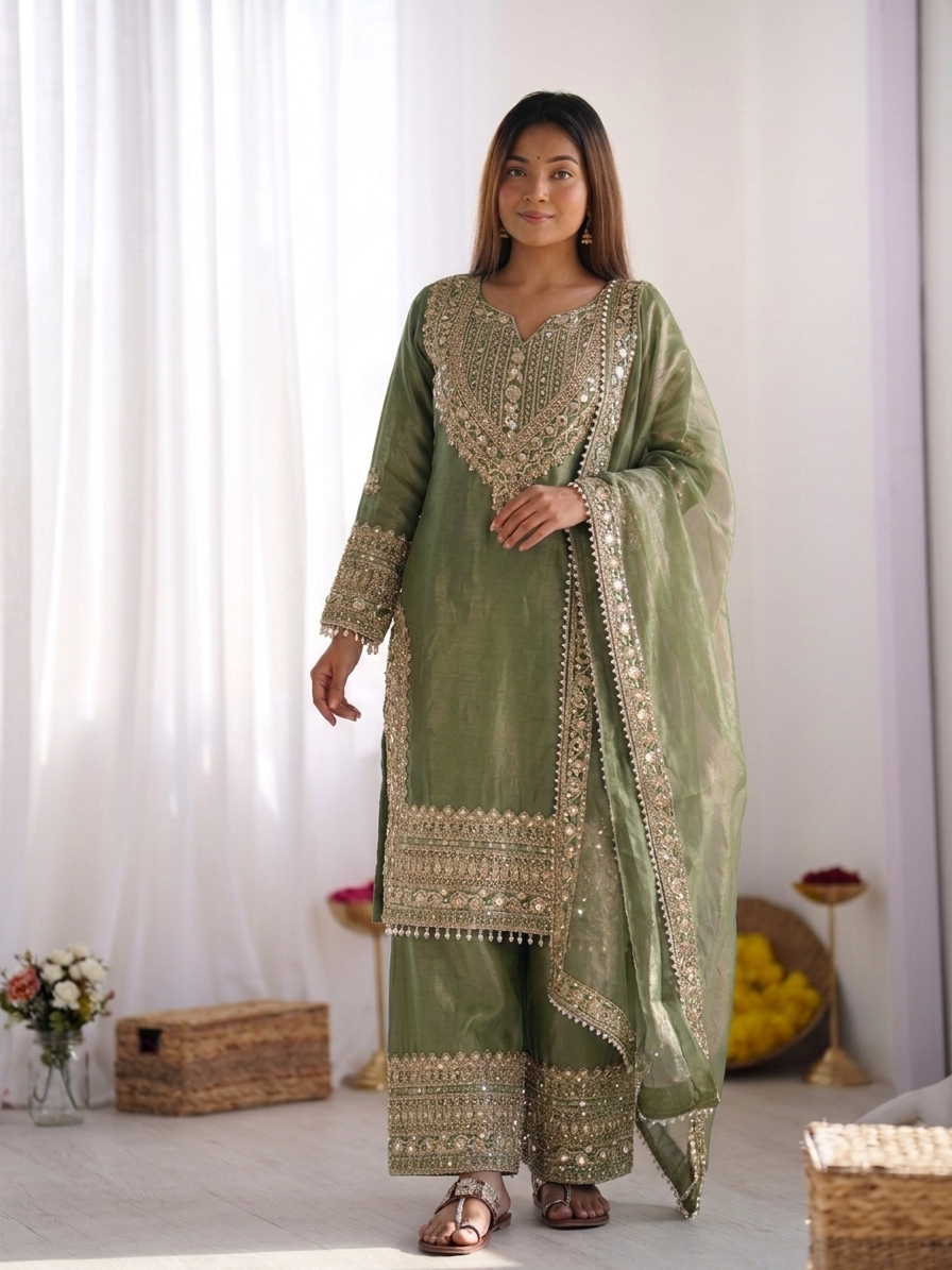 Premium Embroidered Sharara Suit Set With Dupatta