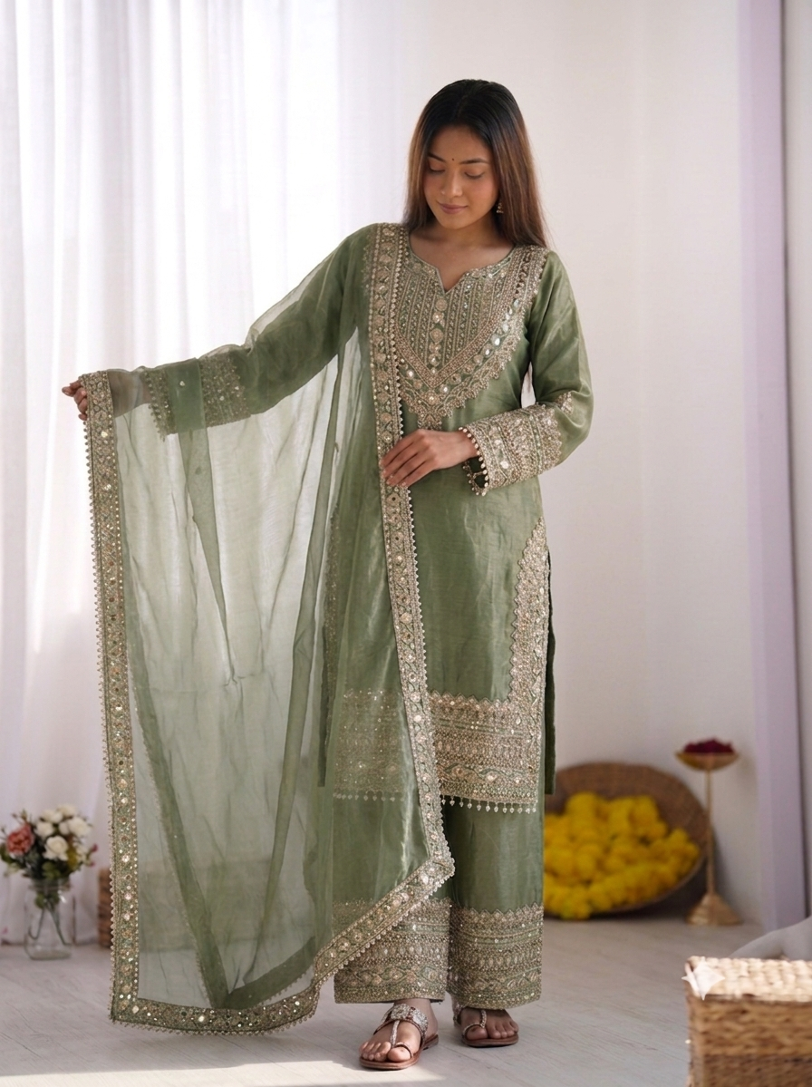 Premium Embroidered Sharara Suit Set With Dupatta