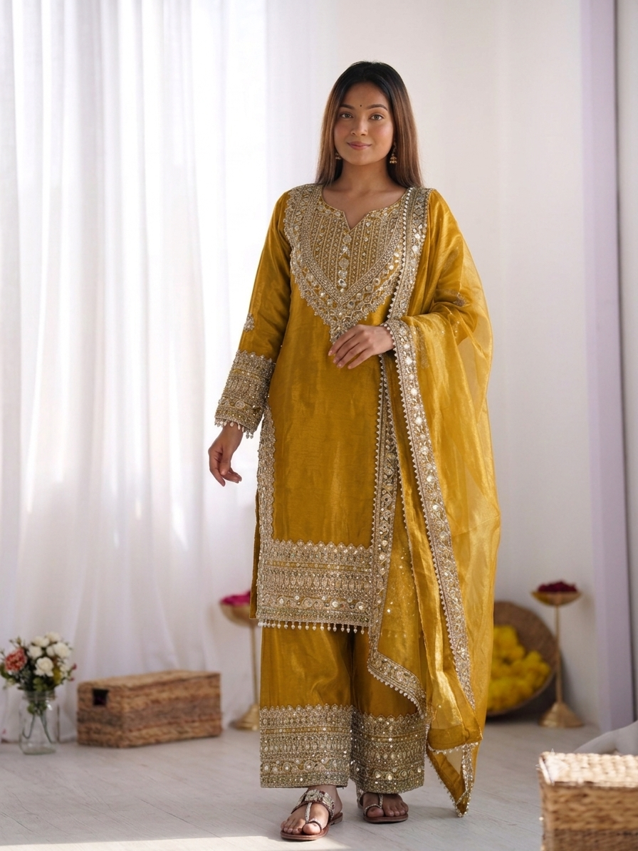 Premium Embroidered Sharara Suit Set With Dupatta