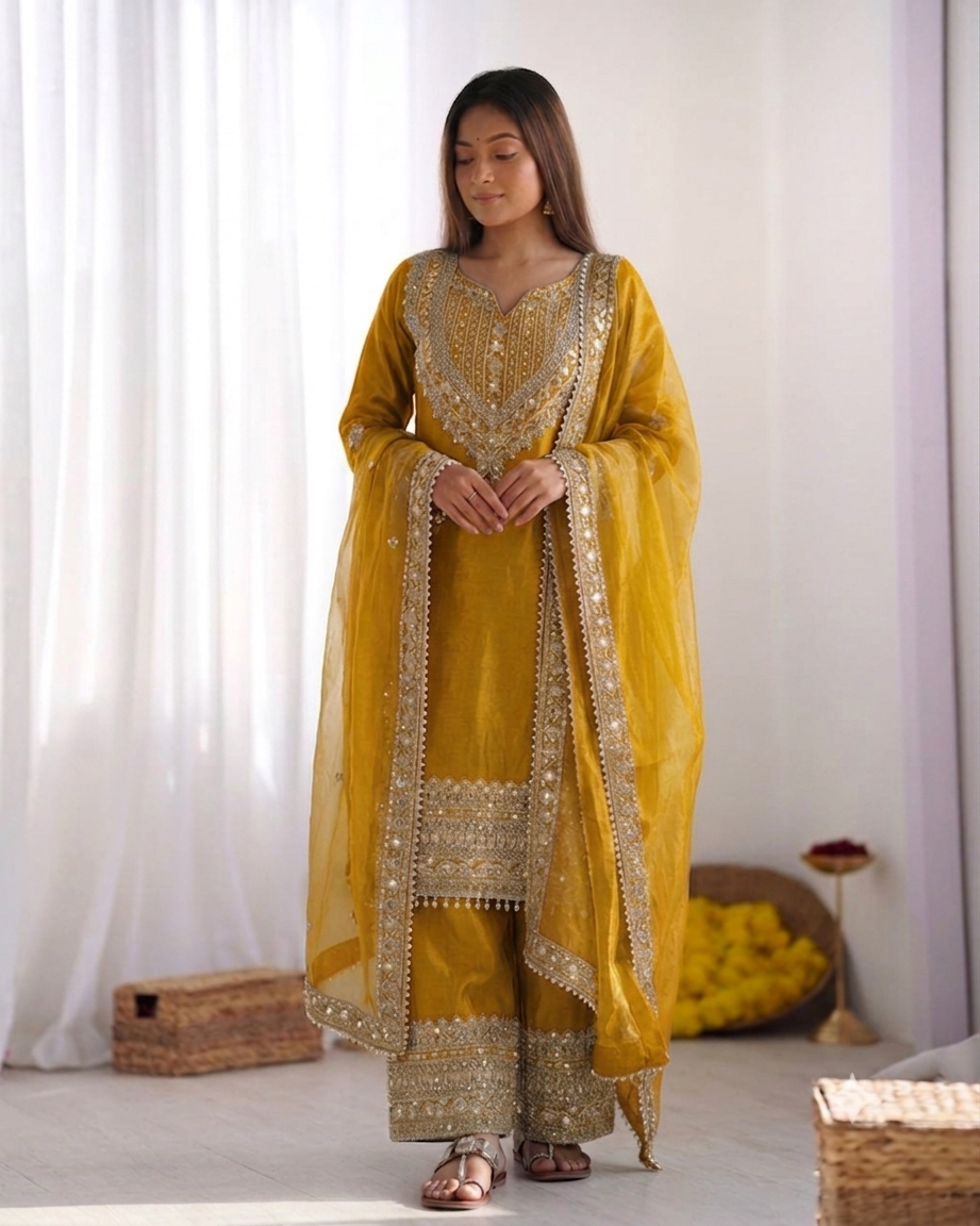 Premium Embroidered Sharara Suit Set With Dupatta
